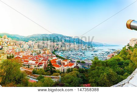Cityscape of La Condamine and Port Hercule, Monaco-Ville, The Kingdom of Monaco. Cote d'Azur
