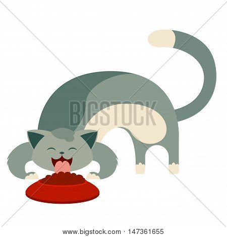 Vector image of the Cartoon cat and its food