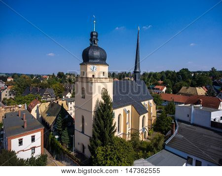 Aerial View Of Saint Annen Church Goessnitz Thuringia Germany
