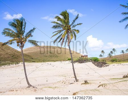 The white Sand in the Anakena beach in Easter Island