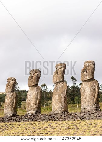 Four moais seen in the Ahu Akivi Easter Island