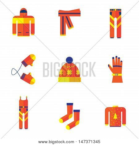 set of autumn winter clothes.kit winter clothes flat icon isolated on white background