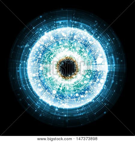 Blue technology explosion on black background. Vector Illustration