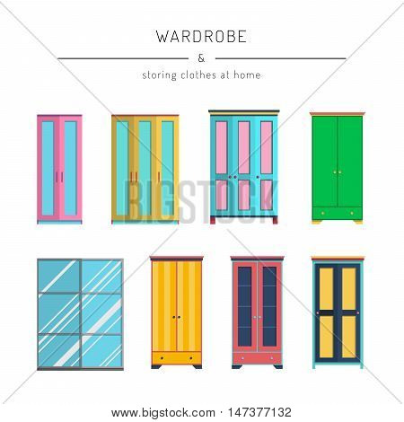 A set cabinets, wardrobes, drawn in a flat style. Cabinets furniture elements to create the design of interiors