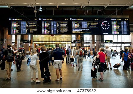 OSLO, NORWAY - AUGUST 27, 2016: Travelers at the Oslo S - Oslo Central Station