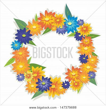 a wreath of flowers on white background isolated