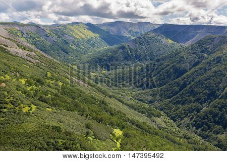 Kronotsky Nature Reserve on Kamchatka Peninsula. View from the helicopter.