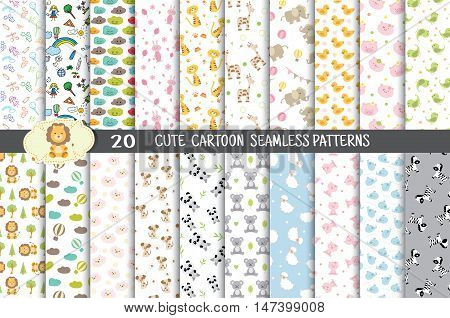 cute cartoon seamless patterns.pattern swatches included for illustrator user pattern swatches included in file for your convenient use.