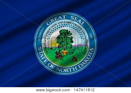 Flag of North Dakota is the state in United States. 3D illustration