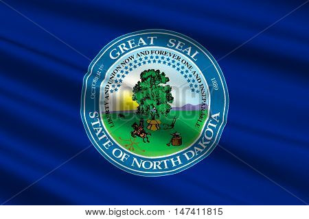 Flag of North Dakota is the state in United States. 3D illustration