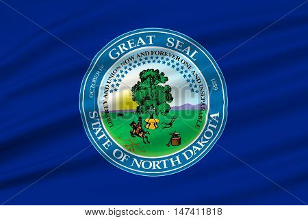 Flag of North Dakota is the state in United States. 3D illustration