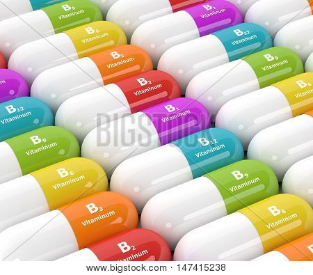 3D Rendering Of Group B Vitamin Pills