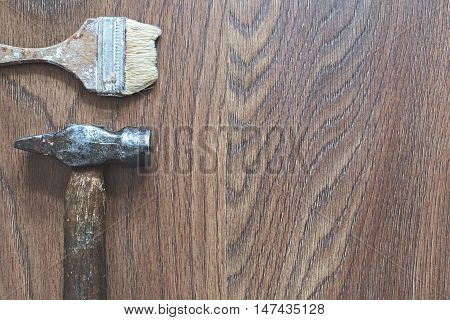 Different tools on a wooden background copyspace