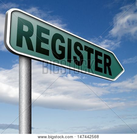register now onine member registration sign  3D illustration