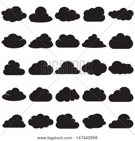 Clouds silhouettes. Vector set of clouds shapes. Collection of various forms and contours. Design elements for the weather forecast web interface or cloud storage applications. Vector illustration