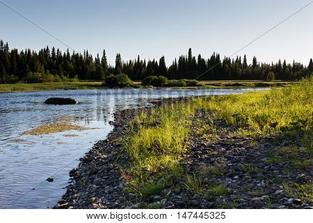 Summer Landscape With River At Golden Hour