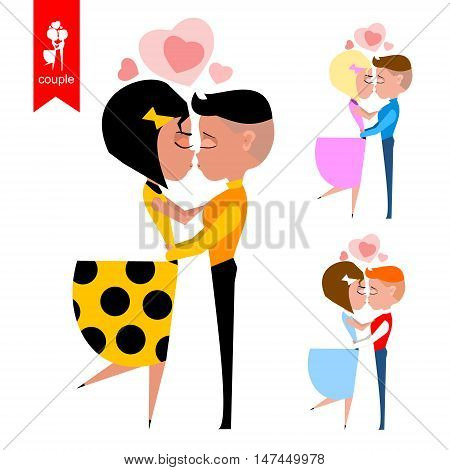 three couples are kissing. Valentine's Day. vector illustration