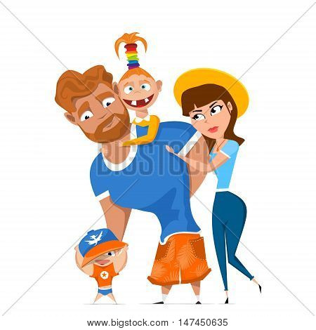happy family on vacation. kids with parents. Vector illustration