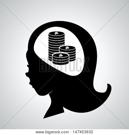 Head. Icon. Coins. Flat illustration. Vector illustration
