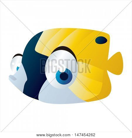 vector cartoon cute sealife mascot. Funny colorful cool illustration of happy Fish