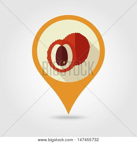 Lychee flat vector pin map icon. Map pointer. Map markers. Tropical fruit. Vector illustration eps 10