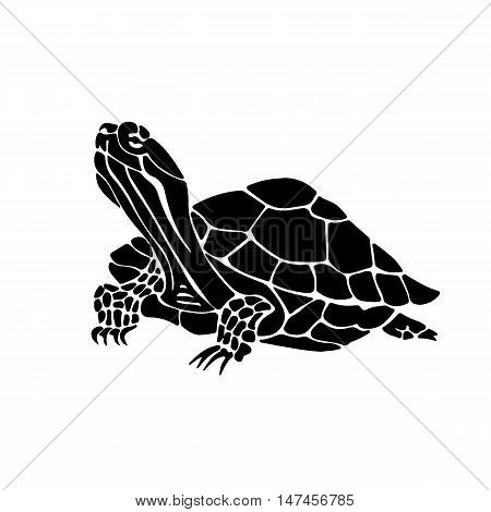 Vector hand drawn illustration of turtle. Black silhouette of tortoise.