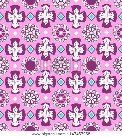 pattern with a bird on pink background
