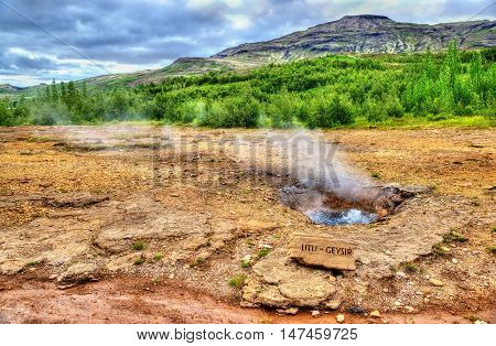 Constantly boiling Litli Geysir in Iceland, Haukadalur Valley