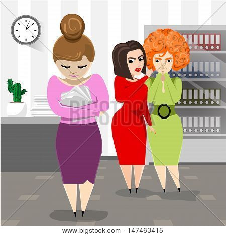 two women gossiping about a colleague. Flat illustration. Vector