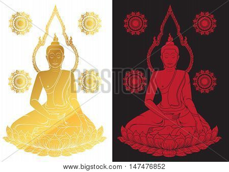 gold Sitting Buddha thai tradition Vector illustration