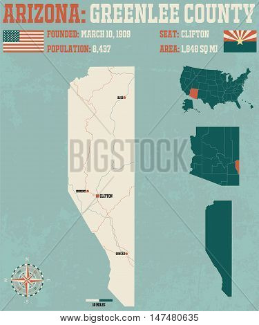 Large and detailed map and infographic of Greenlee County in Arizona.