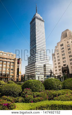 MEXICO CITY, MEXICO-DEC 6, 2015:Torre Latinoamericana at Juarez avenue  in Zocalo on Dec 6. 2016, Center of Mexico City, Mexico.