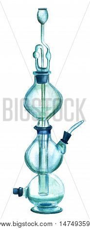 A watercolor drawing of Kipp's apparatus, also called Kipp generator, used for preparation of small volumes of gases in the 19th and 20th century. A scientific symbol on white background
