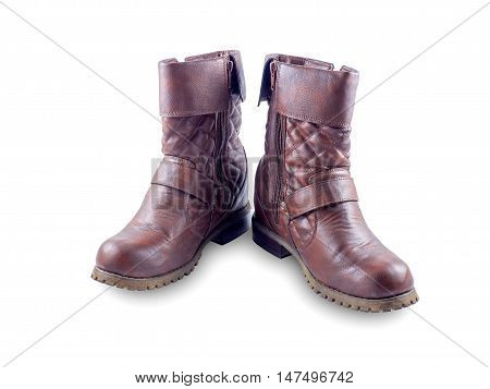 A pair of brown boots isolated on a white background. with clipping path.