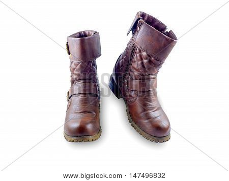A pair of brown boots isolated on a white background. with clipping path.
