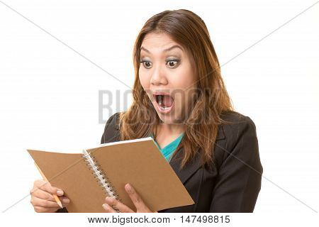 Woman shocked by the text in the note