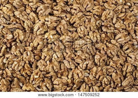 Halves of walnuts without shells as texture.