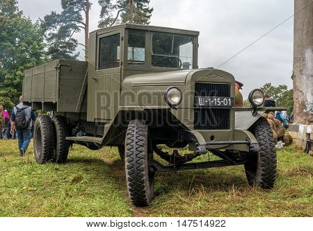 Gatchina, Russia - September 11, 2016: The historical reconstruction of World War II. Truck ZIS-5 - one of the main transport vehicle of the Red Army during the Great Patriotic War.