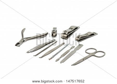 Accessories Tools of a manicure set on a white background