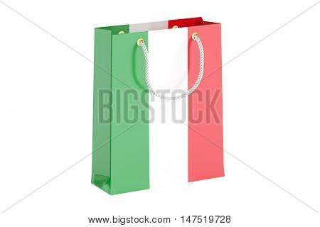 Shopping bag with Italian flag 3D rendering isolated on white background