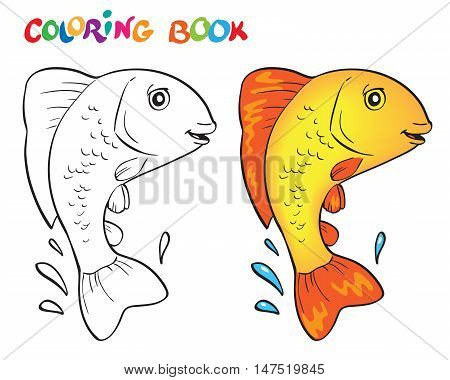 Hand drawn vector goldfish in black and white. Coloring book