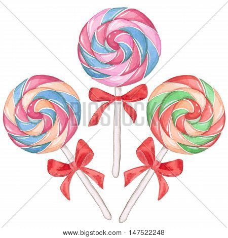 Lollipops. Set. Watercolor drawing.Handmade drawing. Isolated on white