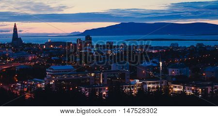 Beautiful Super Wide-angle Aerial View Of Reykjavik, Iceland With Harbor And Skyline Mountains And S