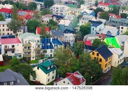 Beautiful Super Wide-angle Aerial View Of Reykjavik, Iceland With Harbor And Skyline Mountains And S