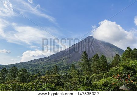 view of the Volcan Arenal in San carlos Costa Rica in the green season a well know beautiful landmark