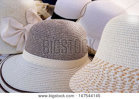 Stylish Ladies Straw Hats Mostly White With Black And Cream