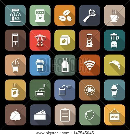 Coffee shop flat icons with long shadow, stock vector