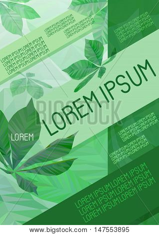 Brochure template in eco style with low poly chestnut leaves.
