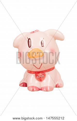hand girl save money with pink piggy pank isolate background