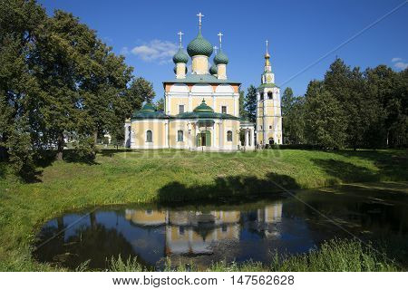View of the ancient Spaso-Preobrazhensky Cathedral on the territory of the Uglich Kremlin. Russia